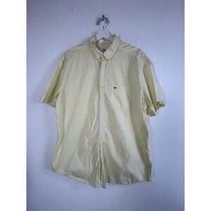 Lacoste Mens Slim Fit Yellow Plaid Short Sleeve Button-Down Shirt Size 44 Cotton